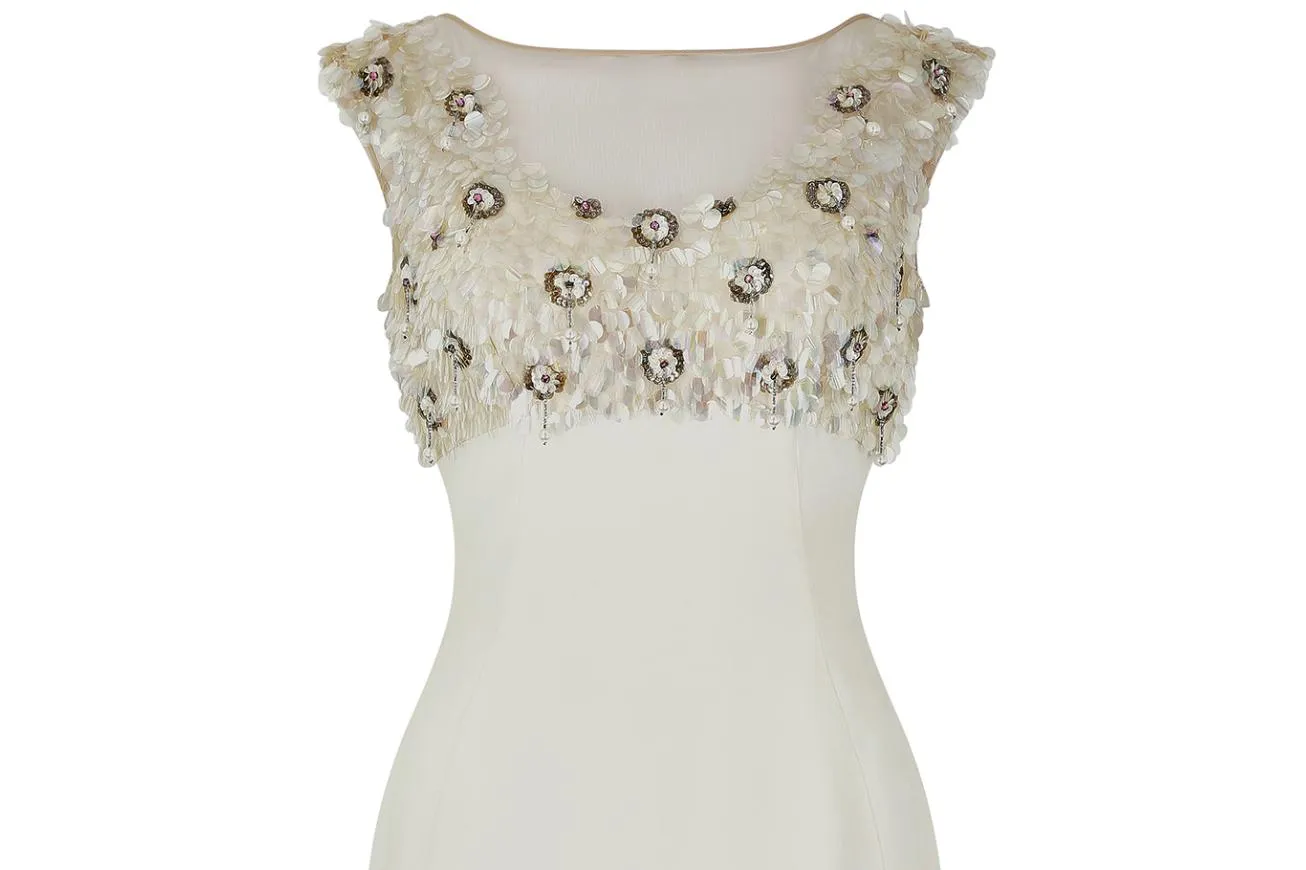 1960s Cream Beaded Bodice Shift Dress