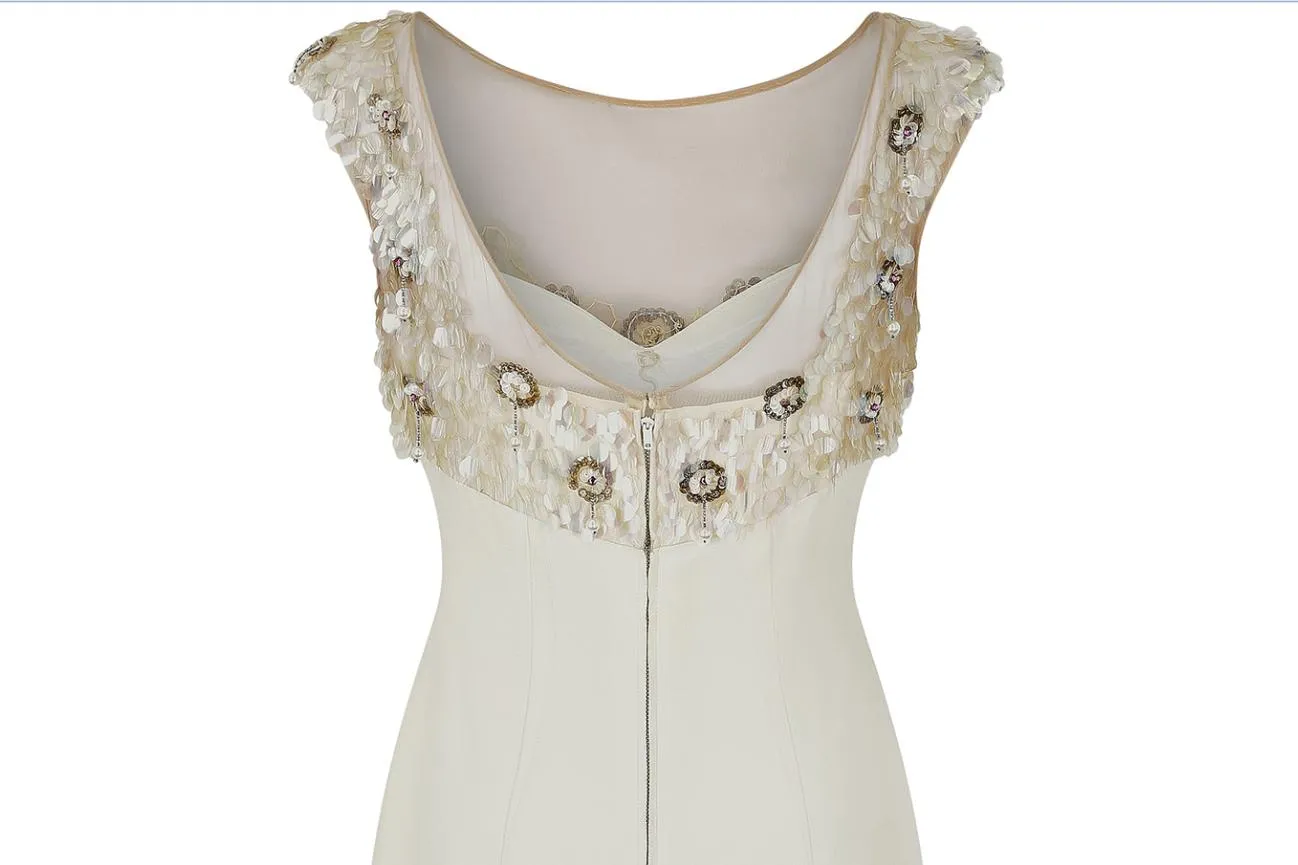 1960s Cream Beaded Bodice Shift Dress