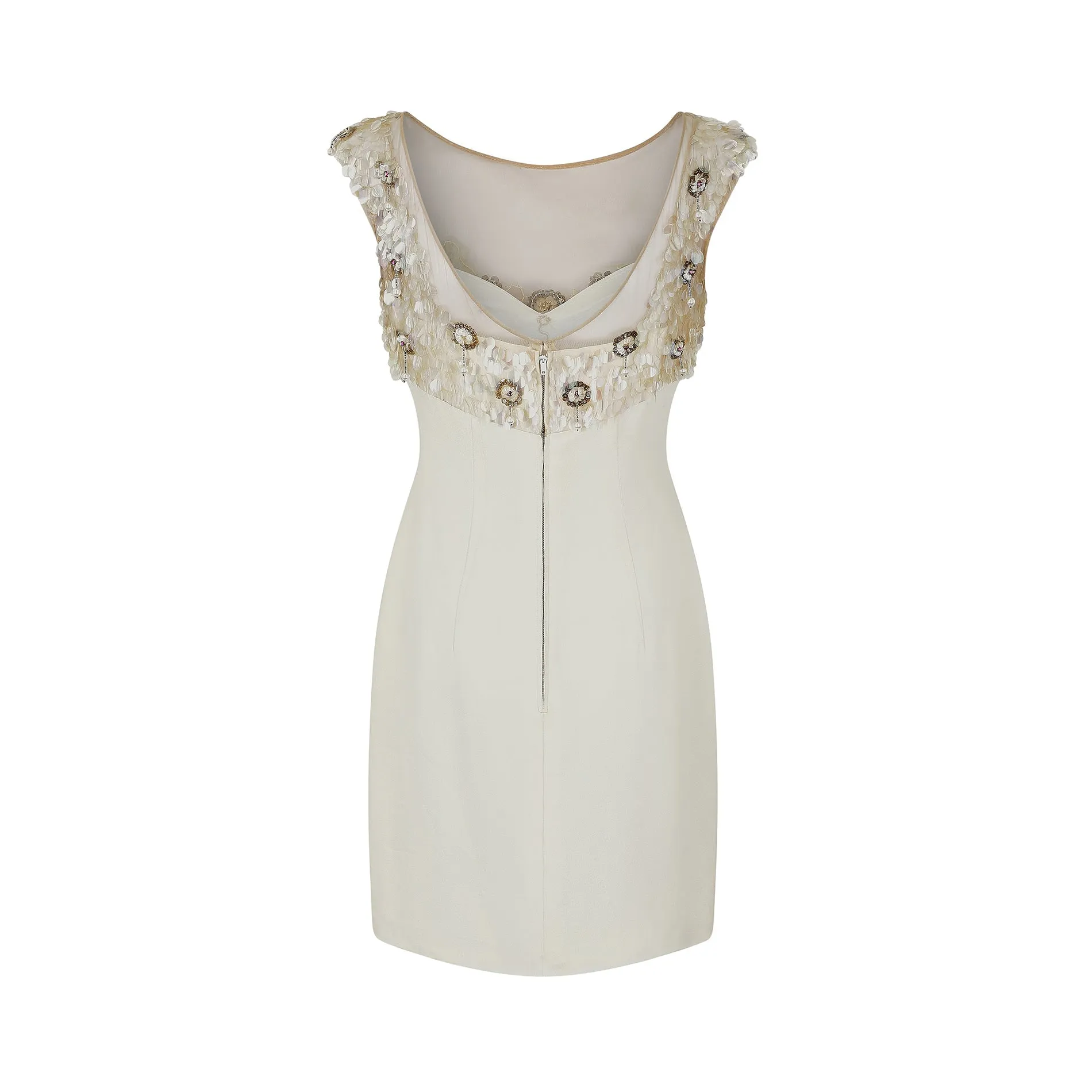 1960s Cream Beaded Bodice Shift Dress