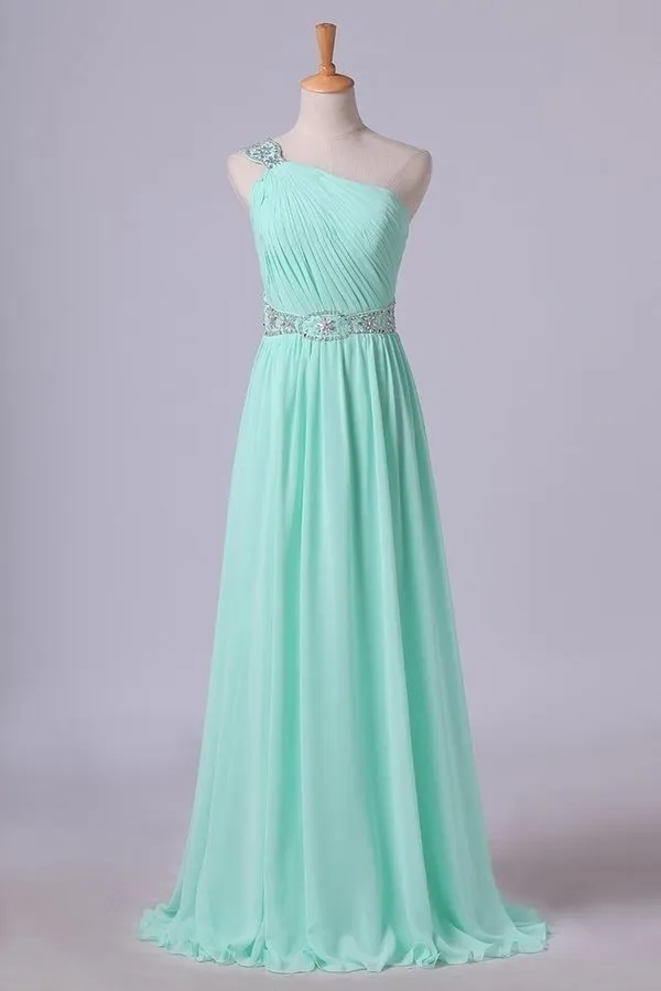 2024 Prom Dresses One Shoulder A-Line Chiffon With Beading&Sequins Floor PKKX1654