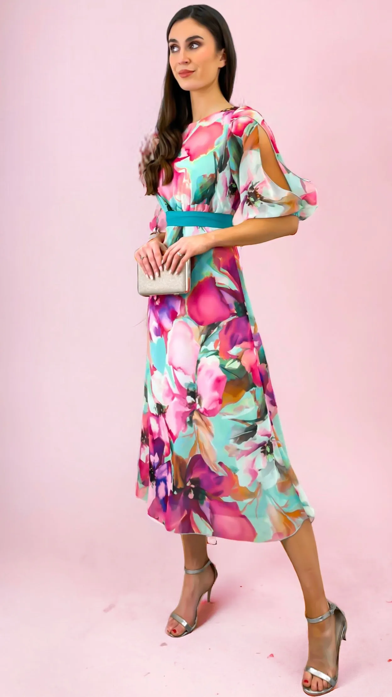 4-A1417 Floral Missy Cold Shoulder Midi Dress