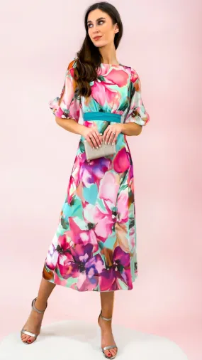 4-A1417 Floral Missy Cold Shoulder Midi Dress