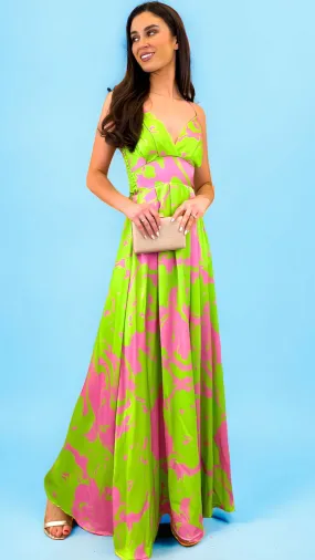 4-A1471 Lola Maxi Dress Lime/Pink