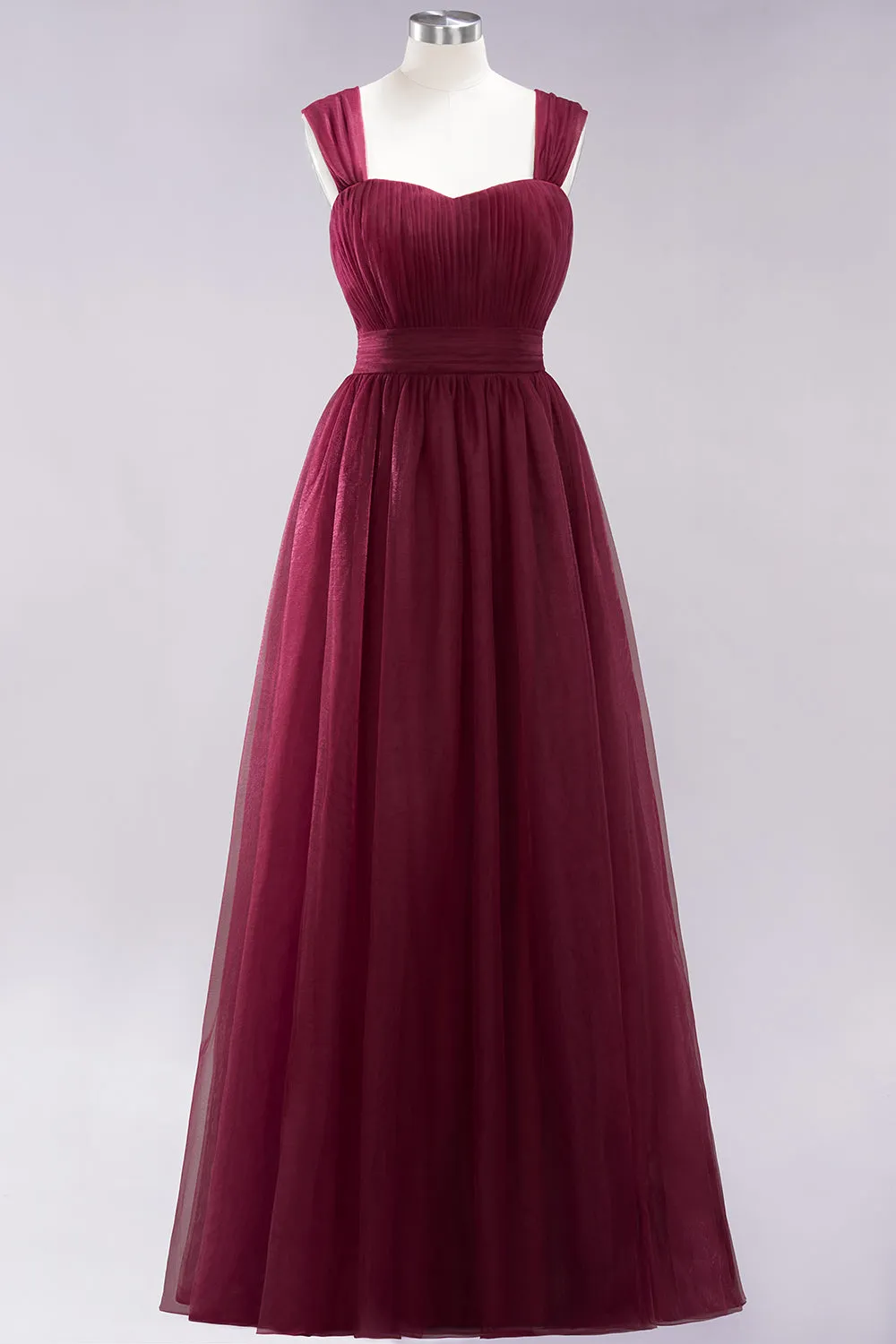 A-Line Chiffon Sweetheart Straps Sleeves Long Bridesmaid Dresses with Ruffles