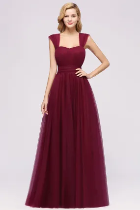 A-Line Chiffon Sweetheart Straps Sleeves Long Bridesmaid Dresses with Ruffles