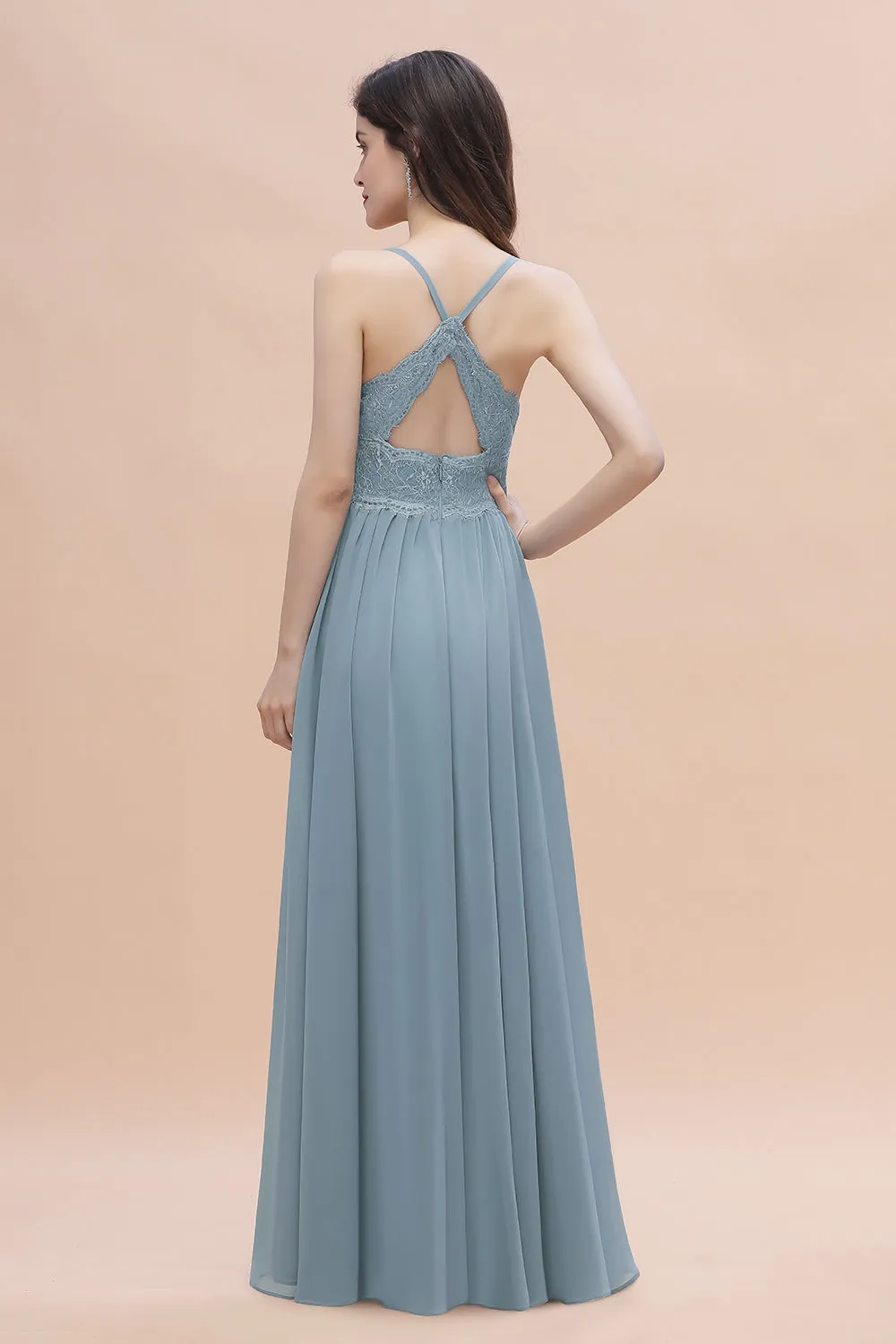 A-Line V-Neck Chiffon Bridesmaid Dress Simple Long Evening Dress