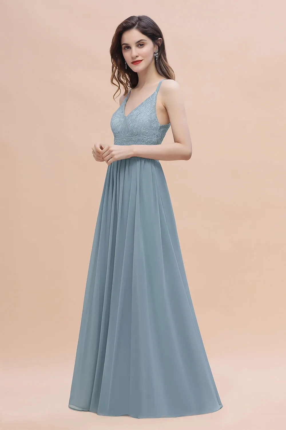 A-Line V-Neck Chiffon Bridesmaid Dress Simple Long Evening Dress