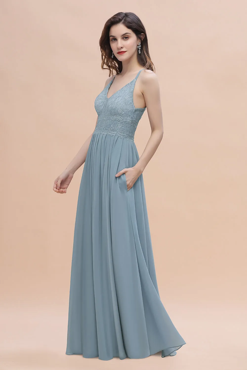 A-Line V-Neck Chiffon Bridesmaid Dress Simple Long Evening Dress