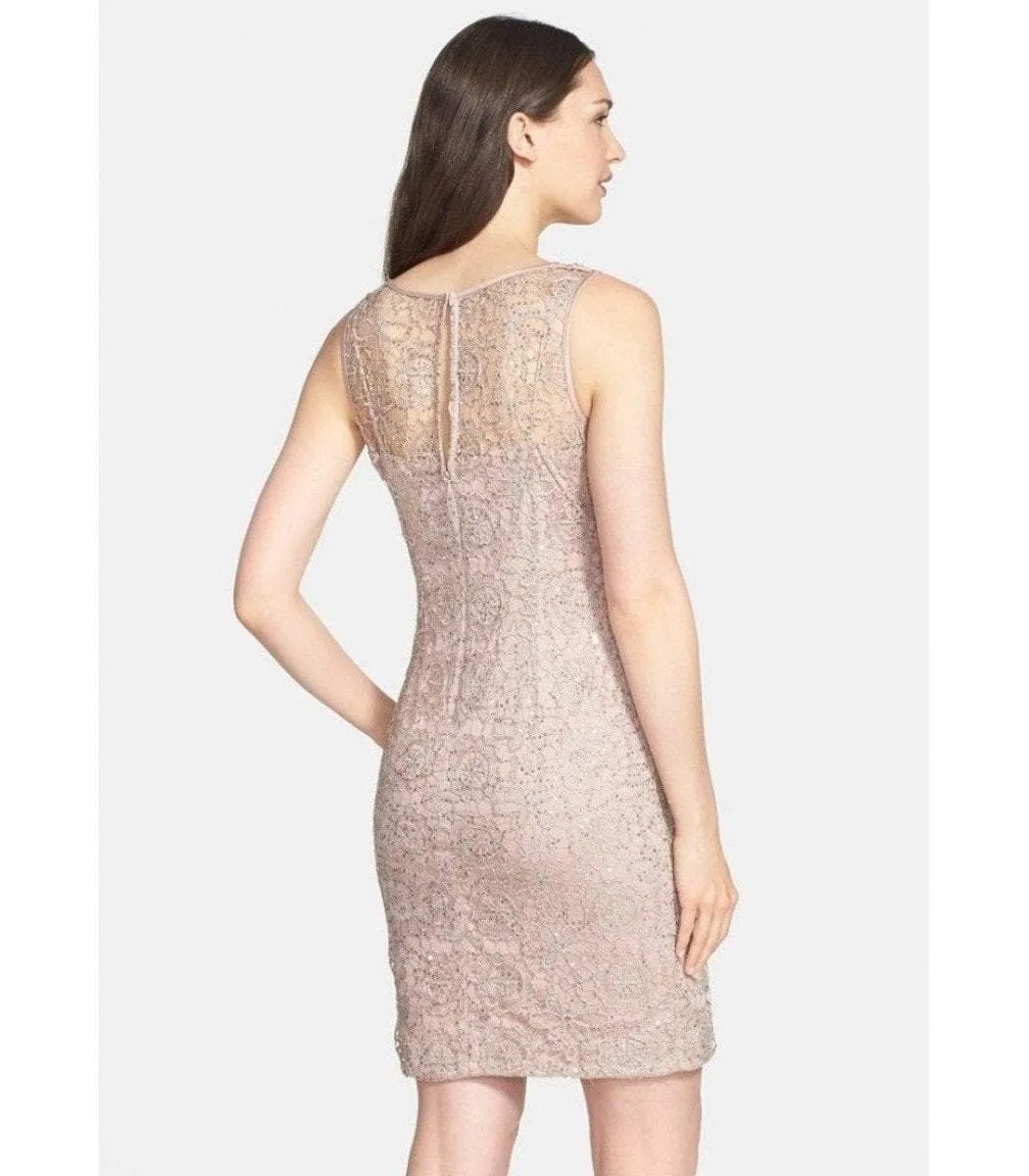 Adrianna Papell - 41889120 Sleeveless Illusion Lace Cocktail Dress -  1 Pc Rose Gold in Size 12 Available