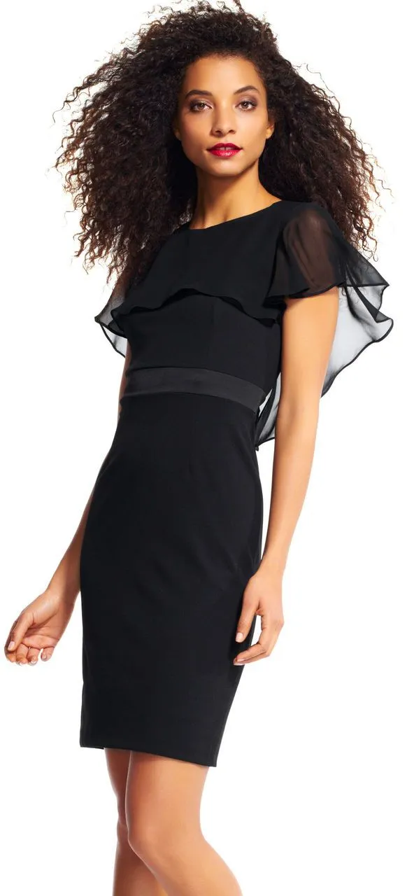 Adrianna Papell - AP1D100542 Sheer Ruffle Cape Little Black Dress