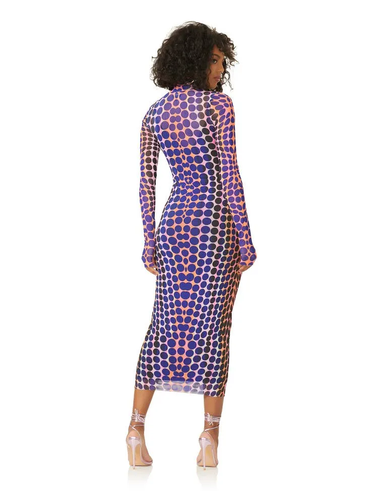 AFRM - Shailene Mesh Dress - Purple Multi Dot Midi Dress