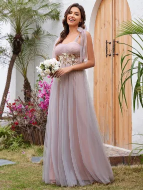 Appliques Lace Sweetheart Neckline Tulle Bridesmaid Dress