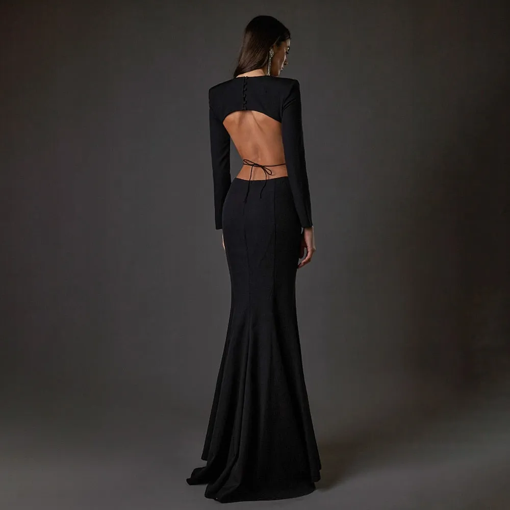 Backless Crew Neck Maxi Length Evening Dress