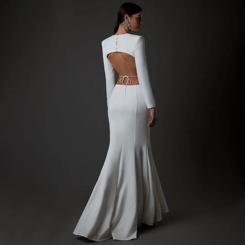 Backless Crew Neck Maxi Length Evening Dress