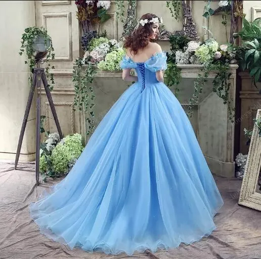 Ball Gown Plus Size Prom Dresses,Princess,Vintage Blue Cinderella Dresses ER1057