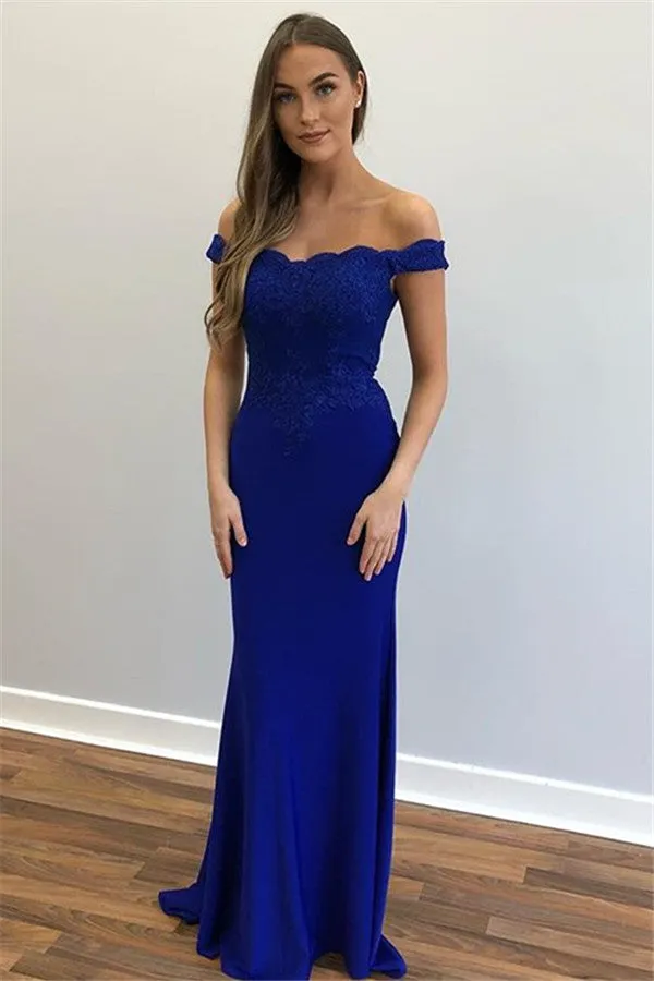 Beautiful Long Mermaid Off-the-shoulder Appliques Lace Prom Dress