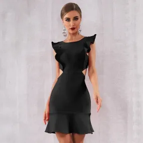 Black Bandage  Ruffles Mini Dress