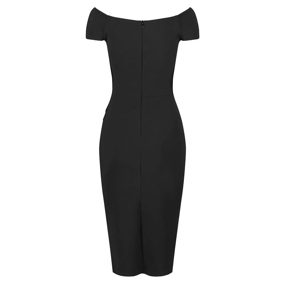 Black Cap Sleeve Crossover Top Bardot Wiggle Dress