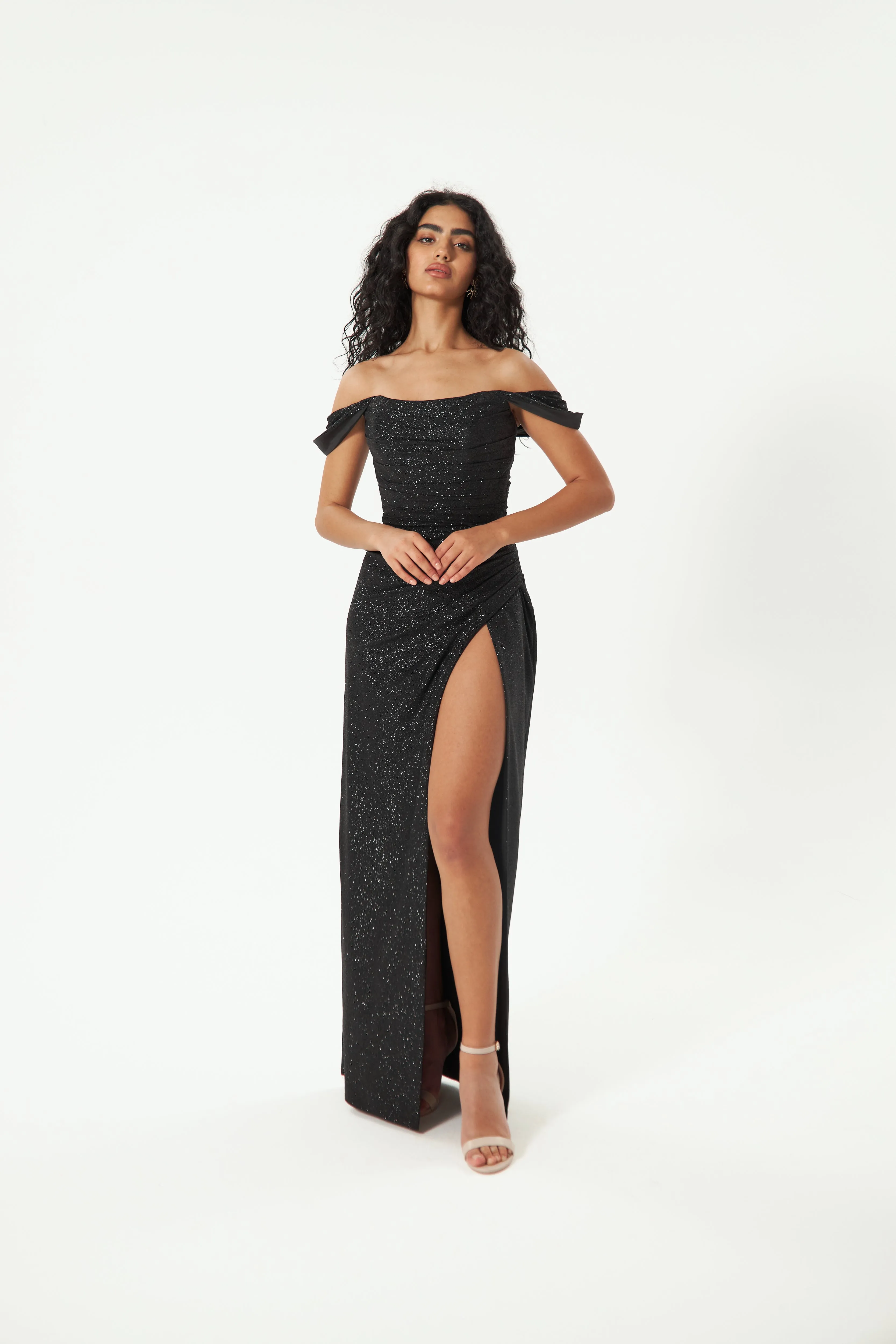 Black Glitter Mermaid Evening Dress Lovisa with Detachable Bow