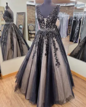 Black Lace Prom Dresses Long,  Formal Ball Dress, Evening Dress, Dance Dresses, School Party Gown, PC0953