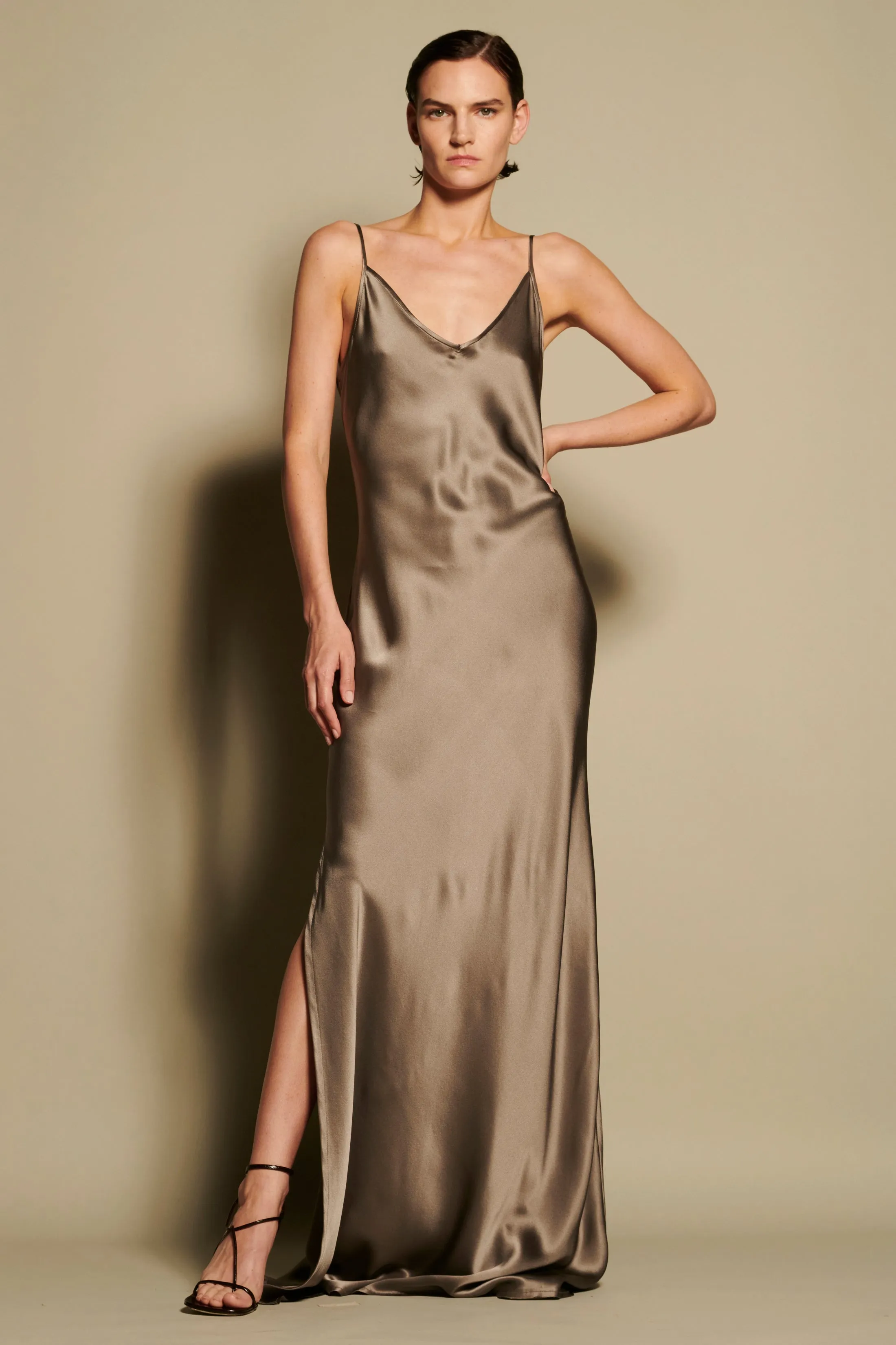 BM Full Length Slip Dress with Slit - Mauve