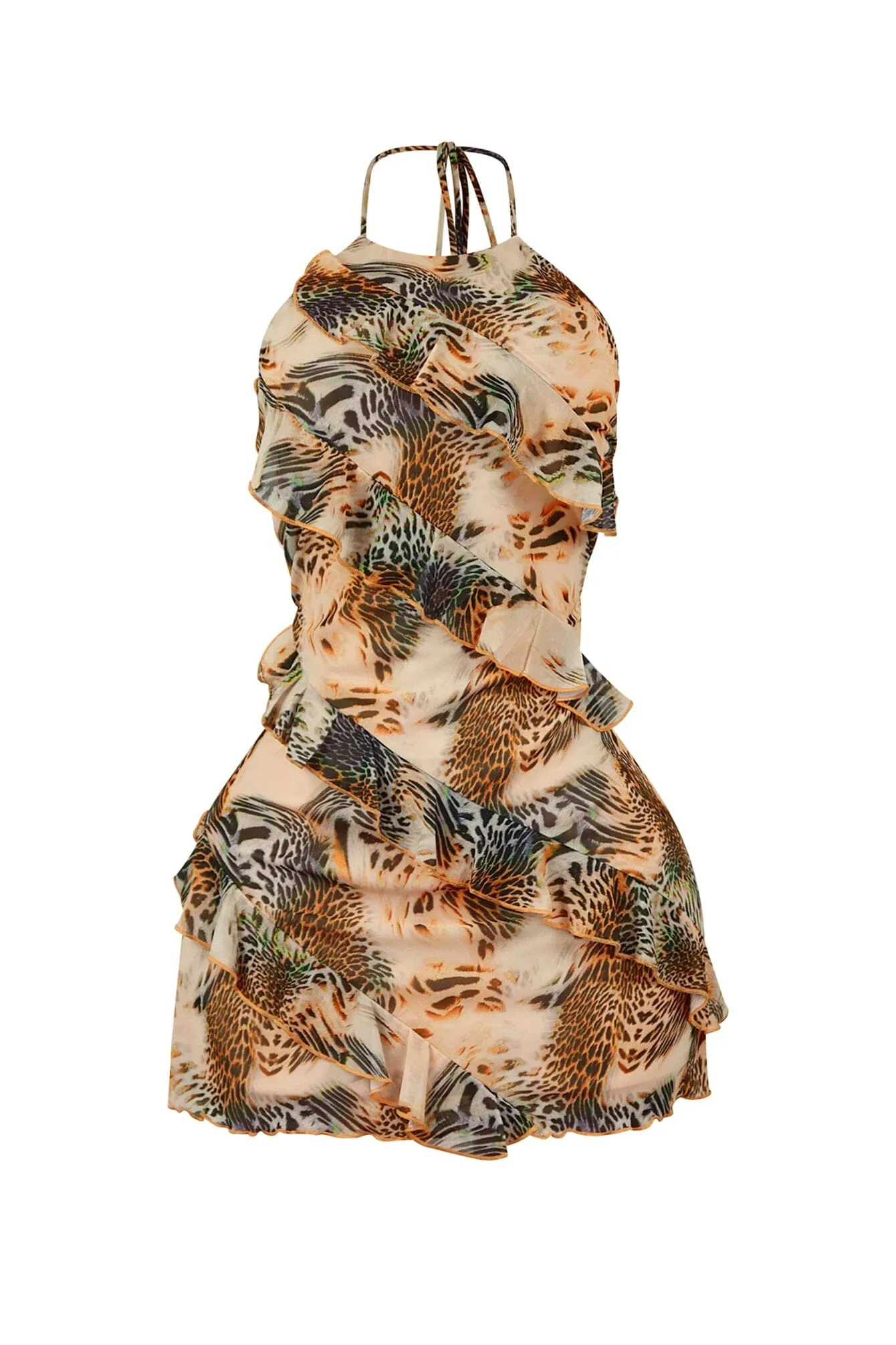 Breathless Mesh Print Ruffle Mini Dress