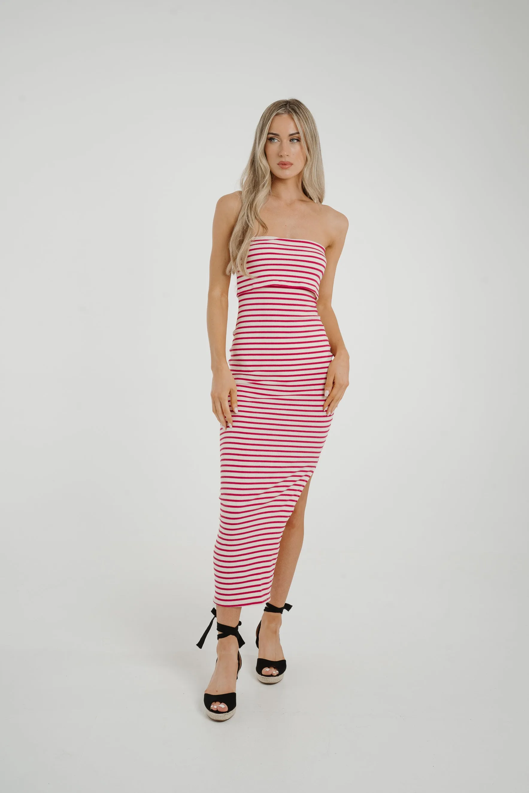 Caitlyn Stripe Bandeau Dress In Red