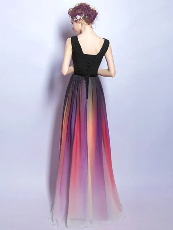 Chic Ombre Prom Dress A Line Chiffon Cheap Long Prom Dress ER583