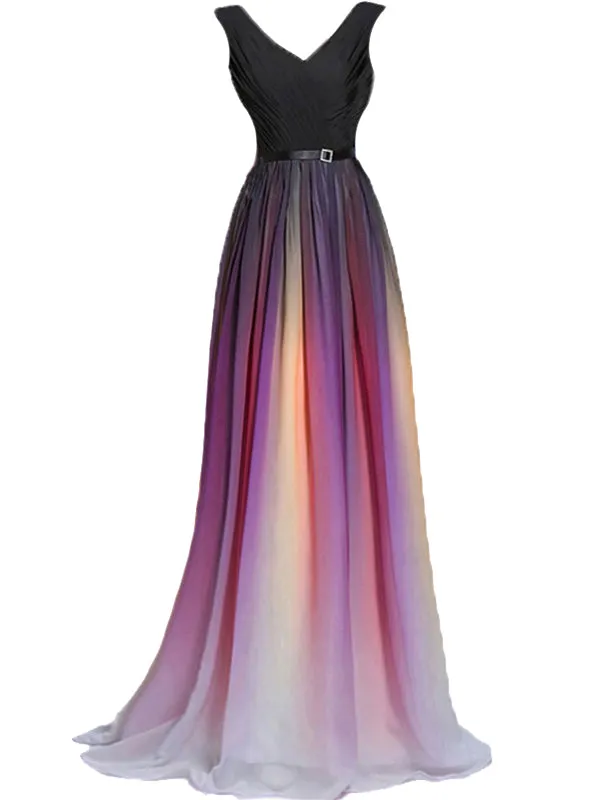 Chic Ombre Prom Dress A Line Chiffon Cheap Long Prom Dress ER583