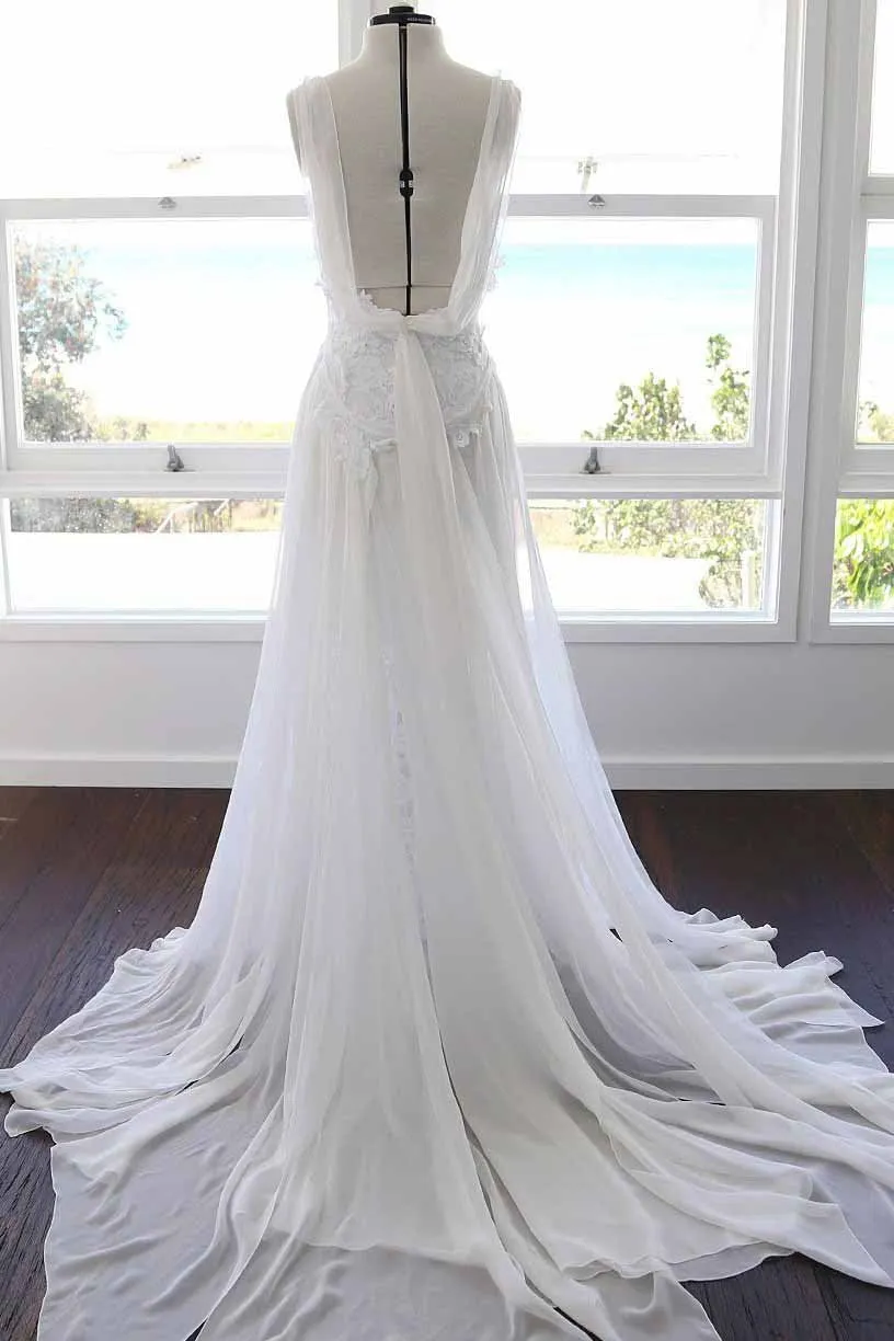 Chiffon Beach Wedding Dress Lace Cheap Long Wedding Dress #ER104