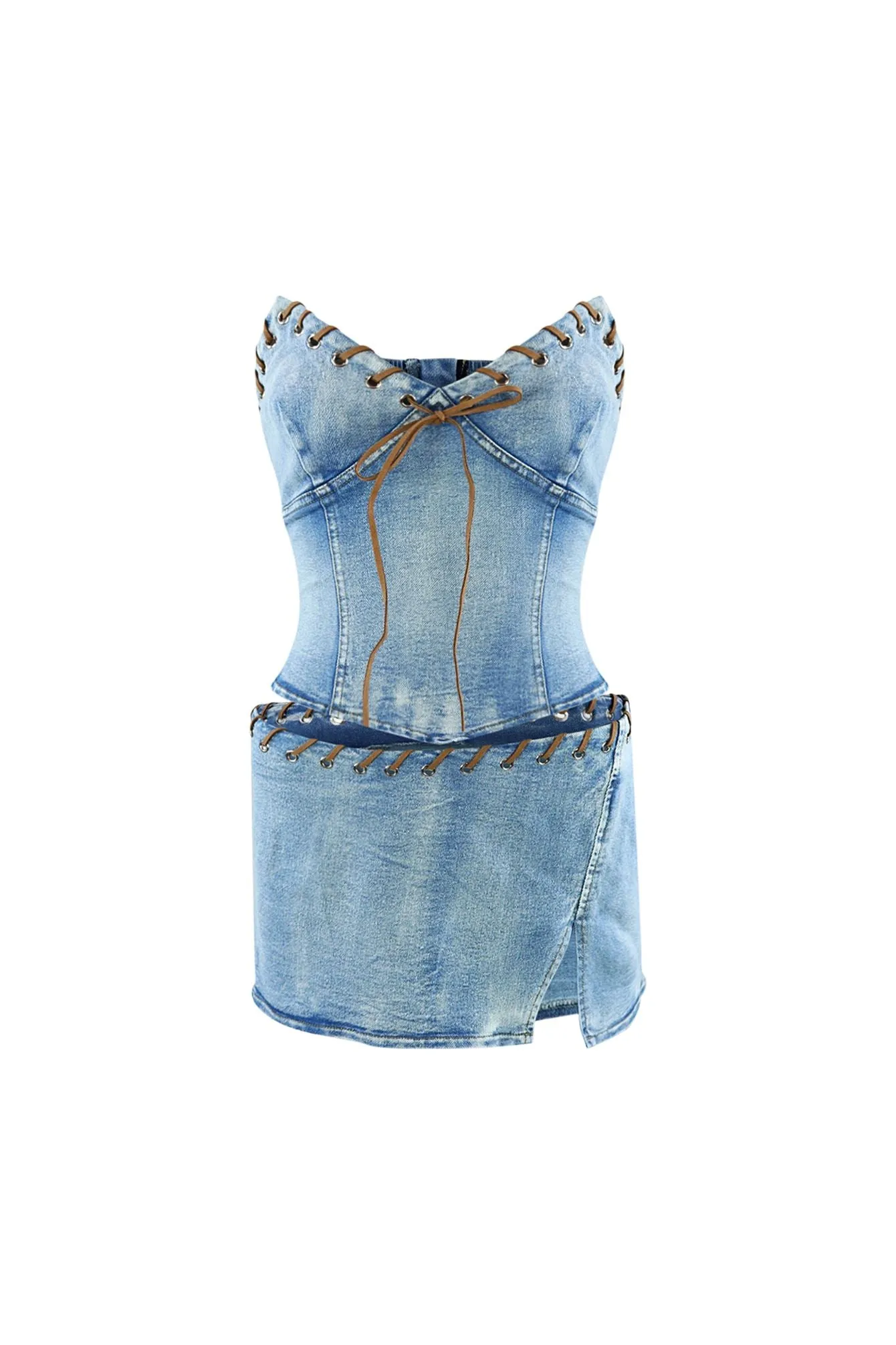 Color Of The Wind Denim Top & Skirt SET