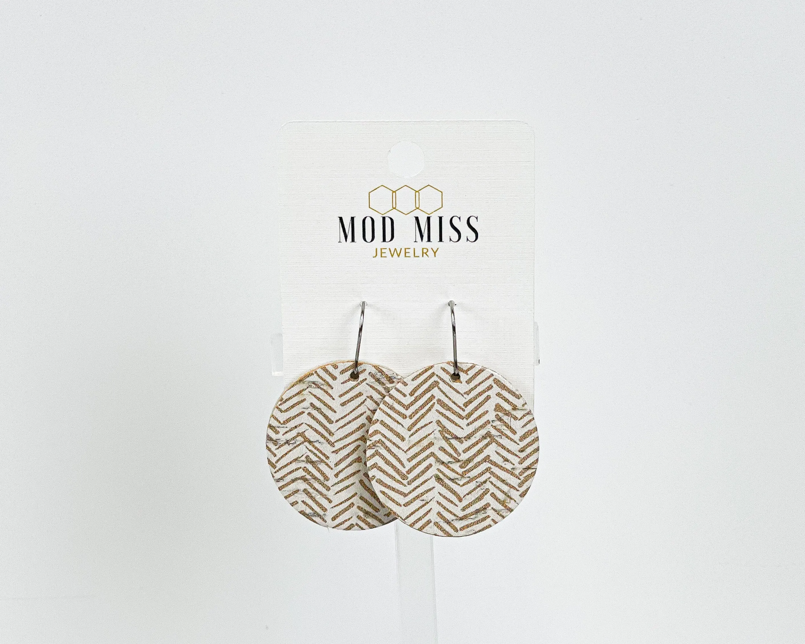 Cork Leather Round Earring Golden Honey Chevron