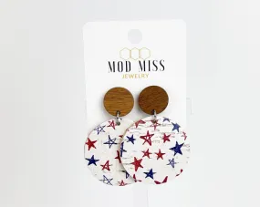 Cork Leather Round Earring Hand Drawn Stars