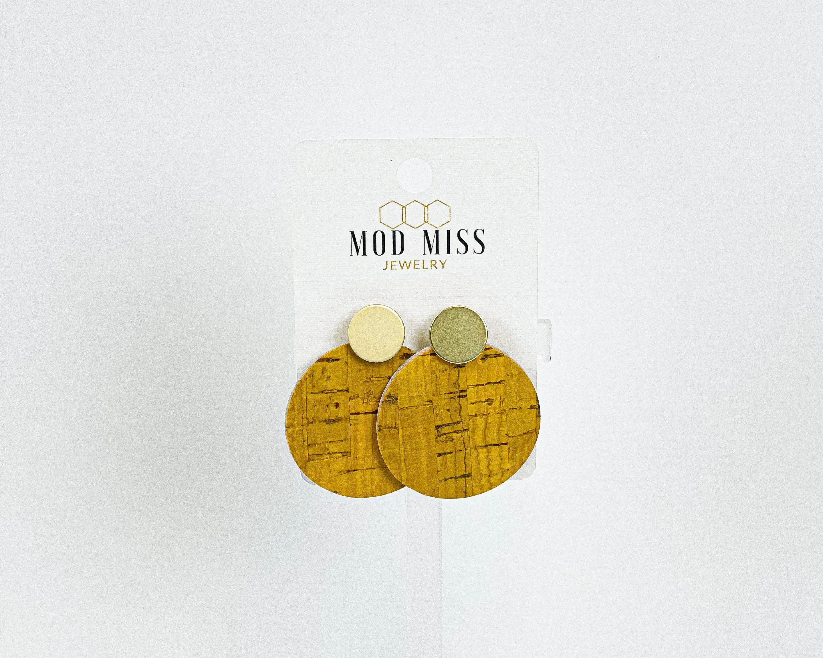 Cork Leather Round Earring Mustard