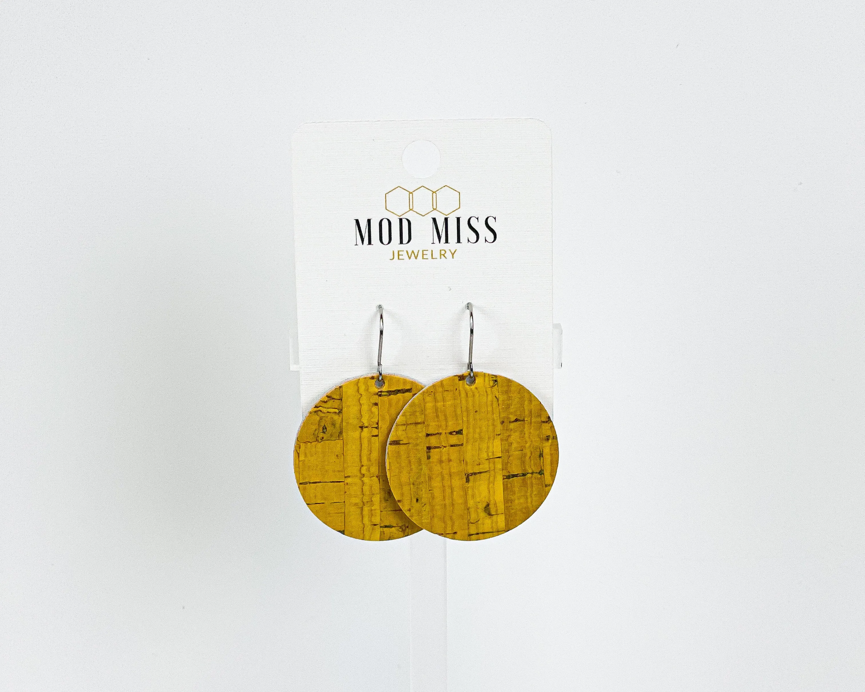 Cork Leather Round Earring Mustard