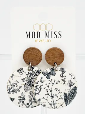 Cork Leather Round Earring Vintage Wildflowers