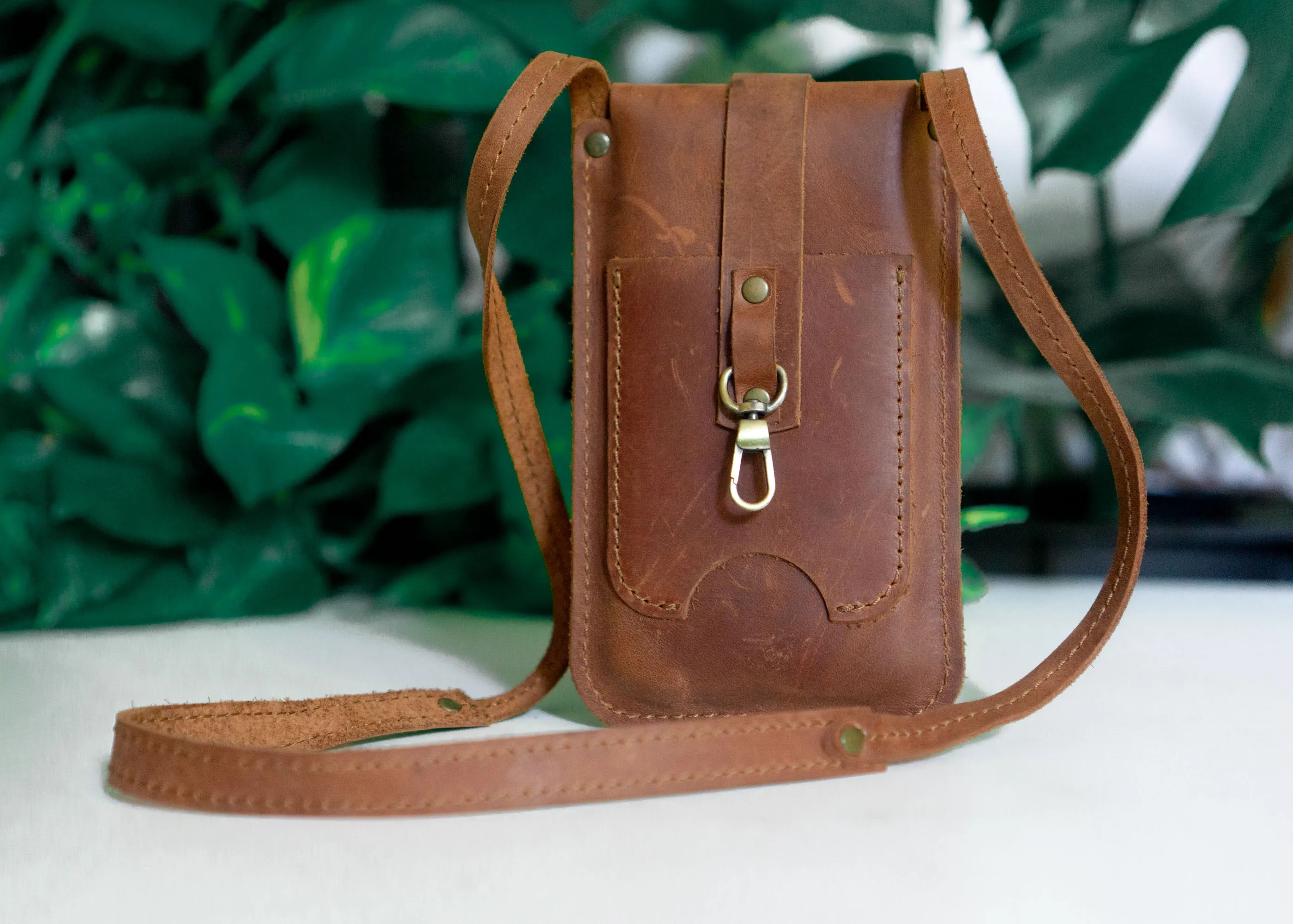 Crossbody Phone Bag | Handcrafted in brown, black leather