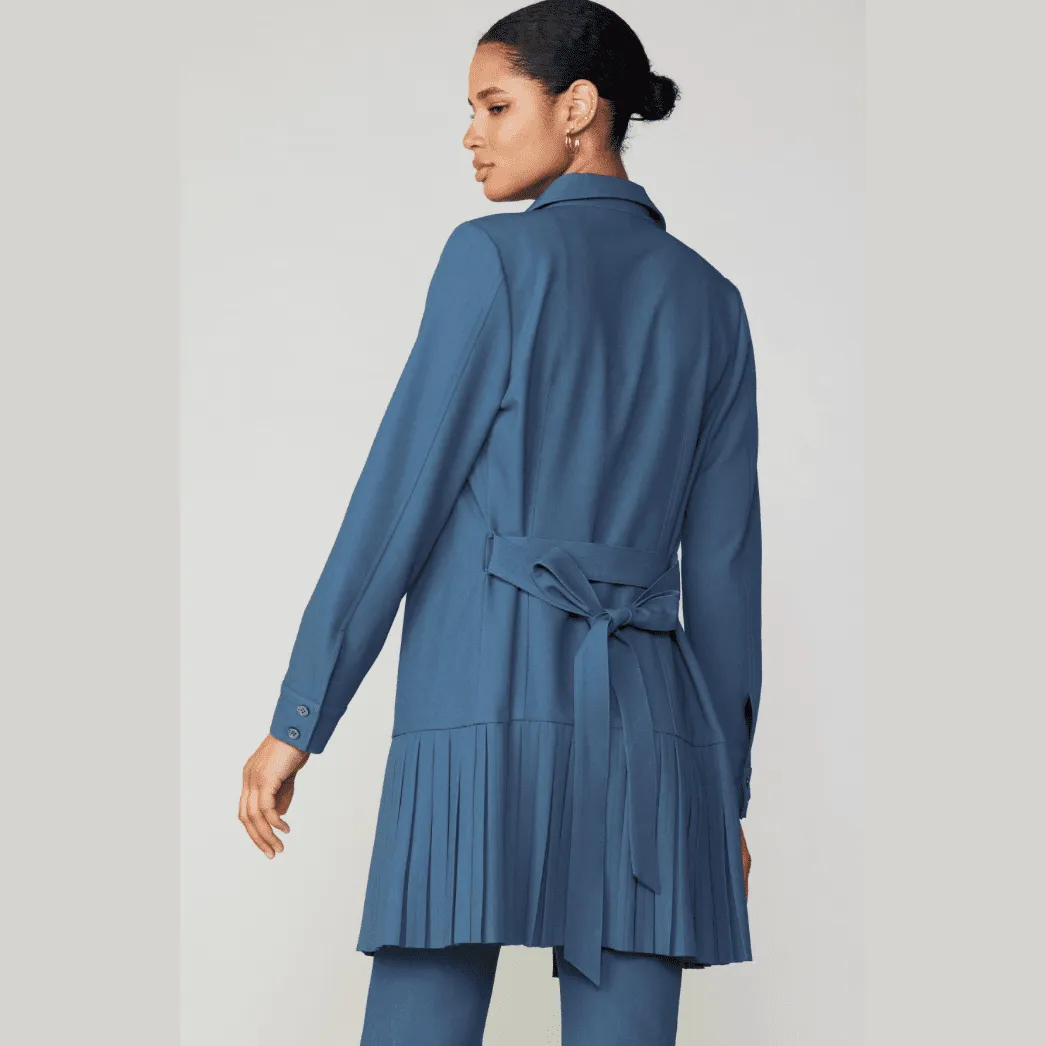 Current Air Pleated Button Down Shirt Dress in Aegean Blue