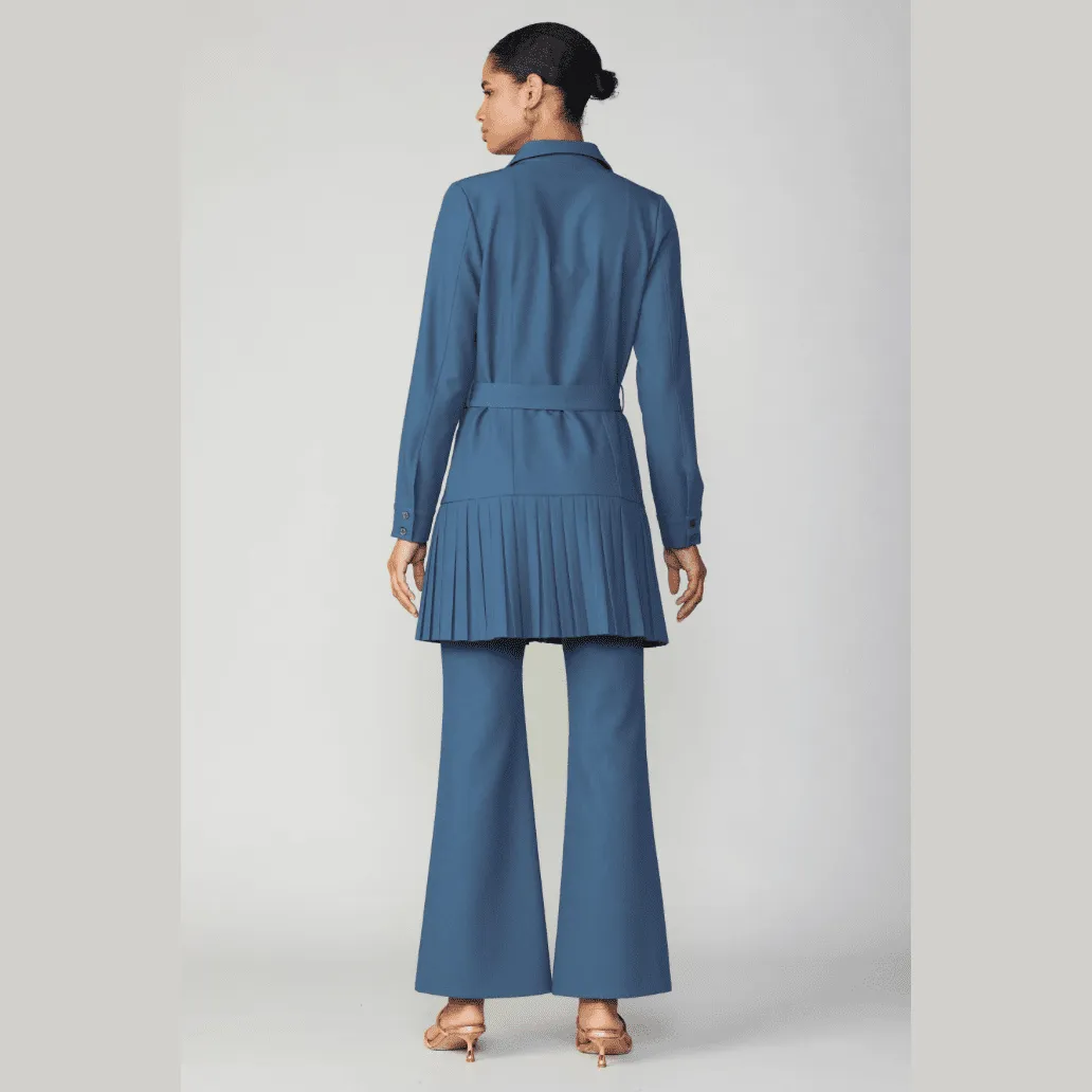 Current Air Pleated Button Down Shirt Dress in Aegean Blue