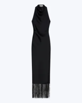 Dia - Sale Slip Satin Fringed Dress - Black