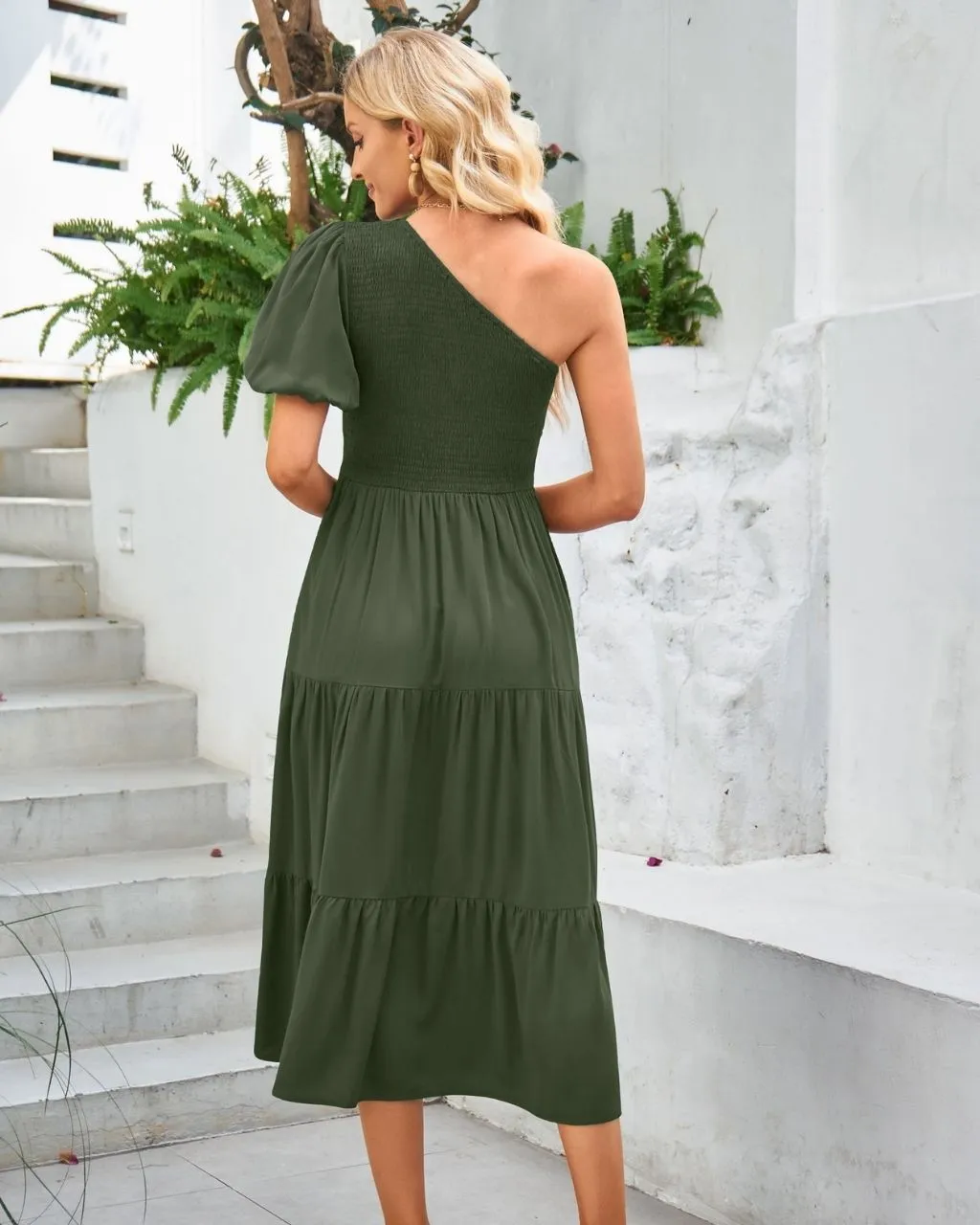 Faith One Shoulder Midi Dress - Khaki