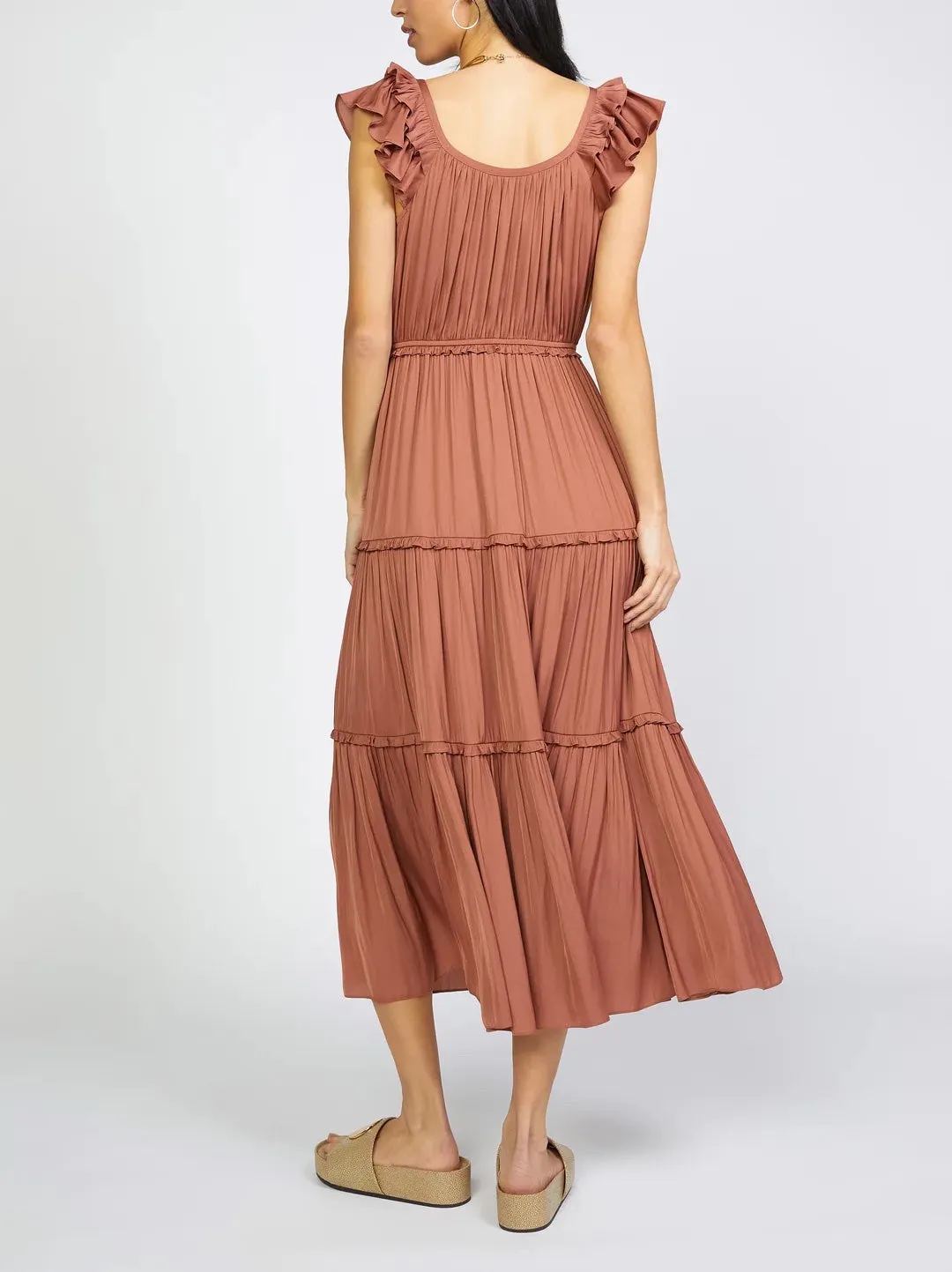 Flutter Sleeve Scoop Neck Midi Dress