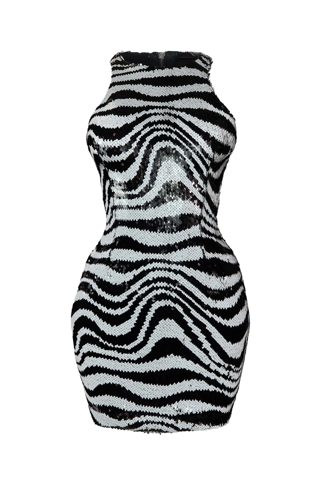 Follow Me Zebra Sequin Sleeveless Mini Dress