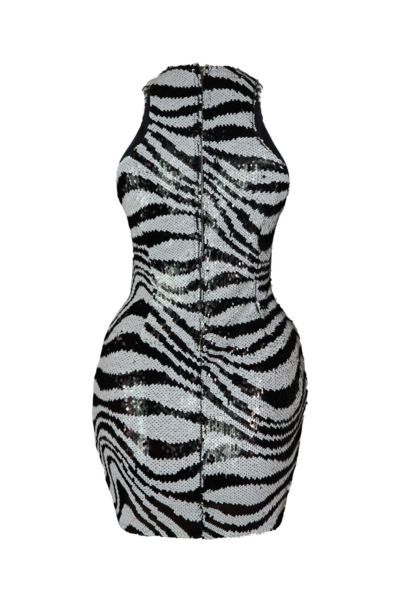 Follow Me Zebra Sequin Sleeveless Mini Dress