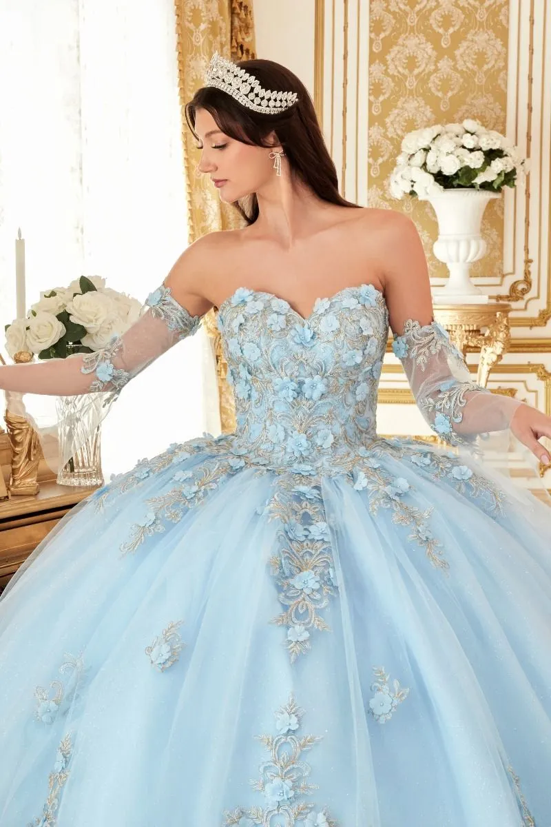 Glamour | Layered Tulle Ball Gown With Floral Applique | LaDivine 15714