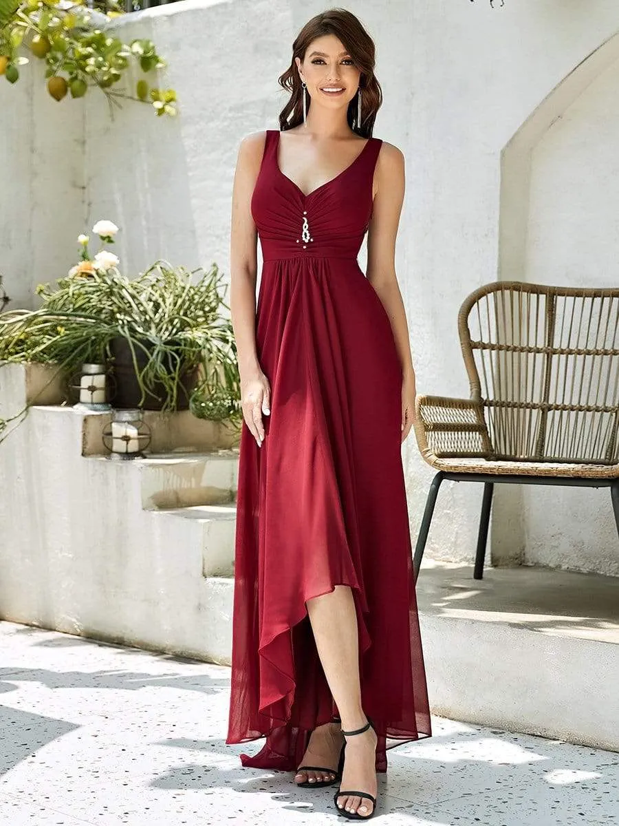 High-Low Chiffon V-Neck Evening Dress