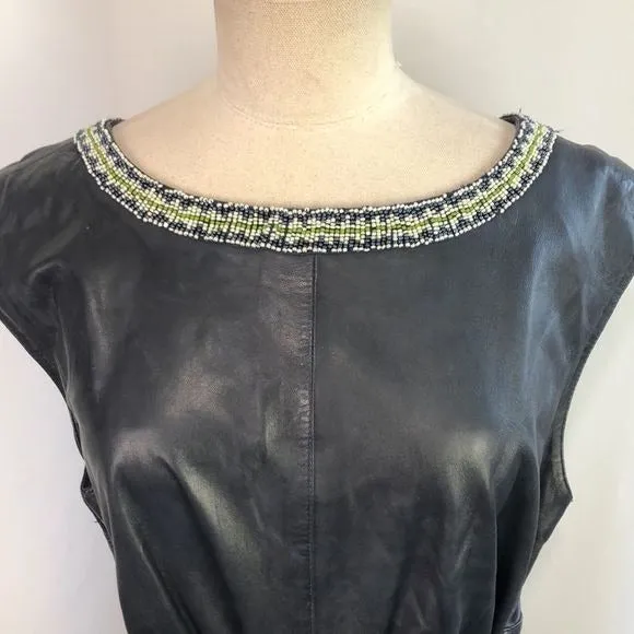 ISARO BlueLamb Leather with Beaded Neck Dress