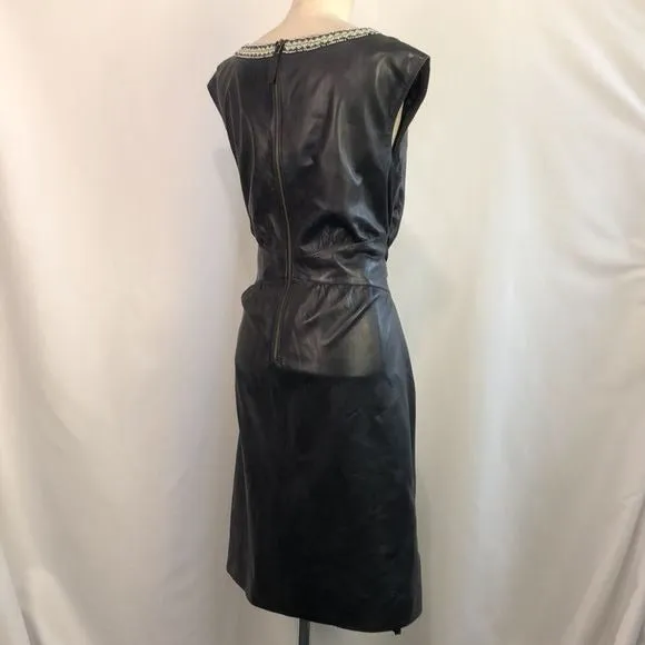 ISARO BlueLamb Leather with Beaded Neck Dress