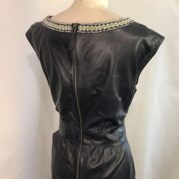 ISARO BlueLamb Leather with Beaded Neck Dress