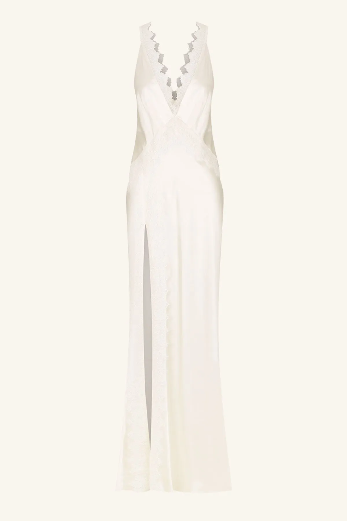 LA LUNE CUMULUS SILK LACE STRAP SPLIT MAXI DRESS - IVORY